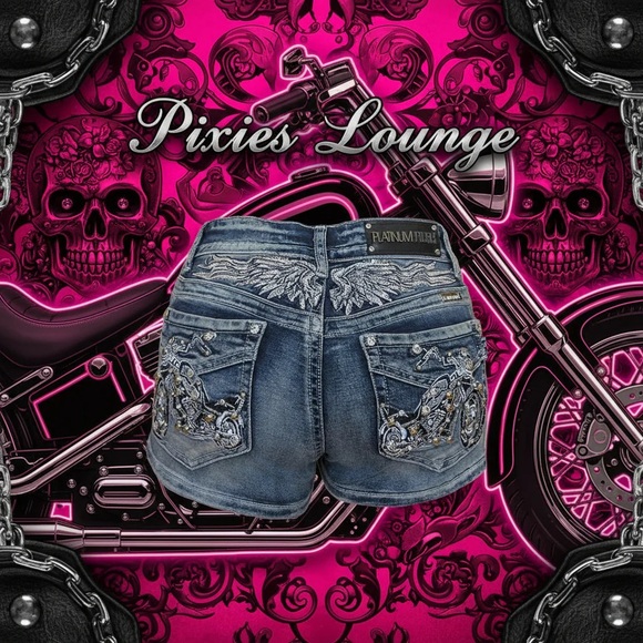 Platinum Plush Free Rider Motorcycle Rhinestone Shorts